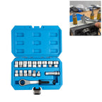 17-Piece Pass-Through Socket Set with 19mm Hollow Ratchet for Automotive Repair and Machine Maintenance Applications