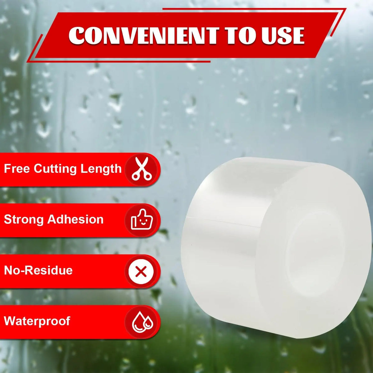 Transparent Window Weather Sealing Tape ， Window Insulation Caulk for Shower Glass Gaps and Clear Tape Doors Windows