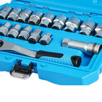 17-Piece Pass-Through Socket Set with 19mm Hollow Ratchet for Automotive Repair and Machine Maintenance Applications