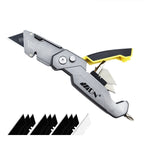 All-Metal Body Alloy Folding Utility Knife – Multi-Use Cutter Knife with 10 Black Blades & 2 Screwdriver Bits