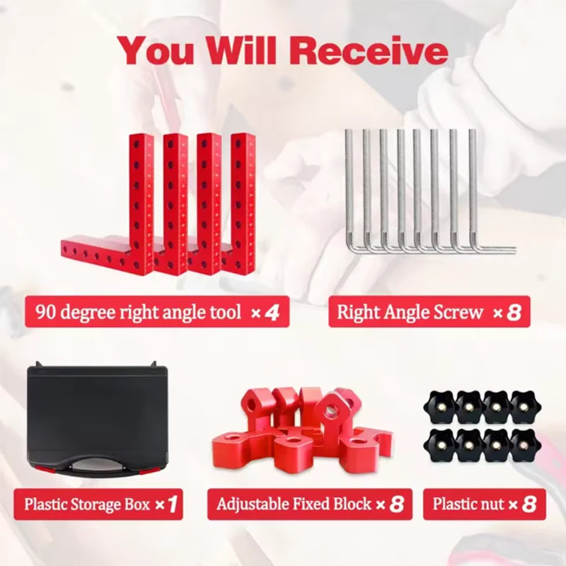 12Pcs Right Angle Square Positioning Jig Kit with Storage Case Aluminum Alloy Woodworking Locator Jig for Furniture DIY