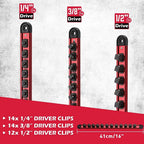 3Pcs Magnetic Socket Organizer Rail Set, 1/4 3/8 1/2 Inch Drive Aluminum Socket Holder with Removable Clips for Tool
