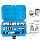 17-Piece Pass-Through Socket Set with 19mm Hollow Ratchet for Automotive Repair and Machine Maintenance Applications