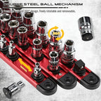 3Pcs Magnetic Socket Organizer Rail Set, 1/4 3/8 1/2 Inch Drive Aluminum Socket Holder with Removable Clips for Tool