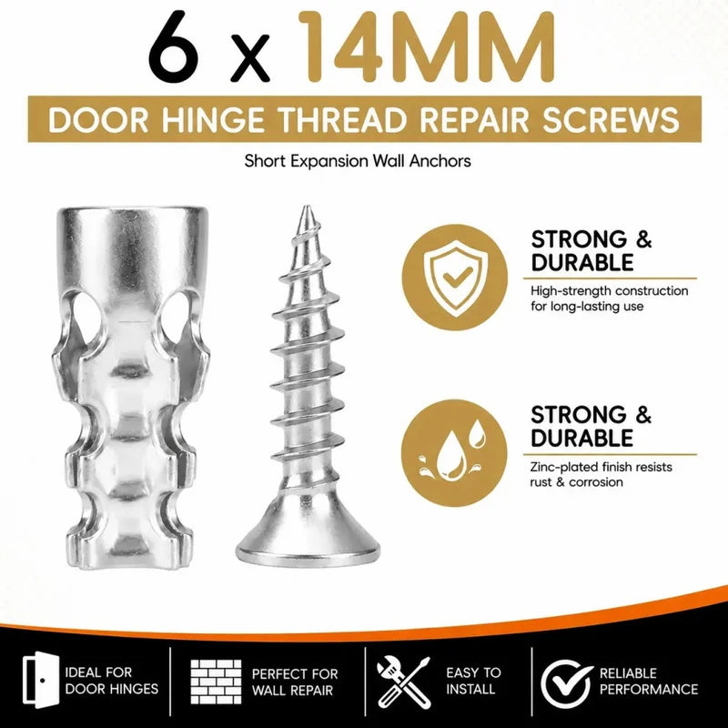 6x14mm Expansion Screws 30/60Pack, High Strength Wall Anchors, Door Hinge Repair Kit for Tile Stone Cabinet Home
